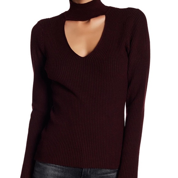 John + Jenn ribbed keyhole choker plum sweater M - Picture 1 of 9